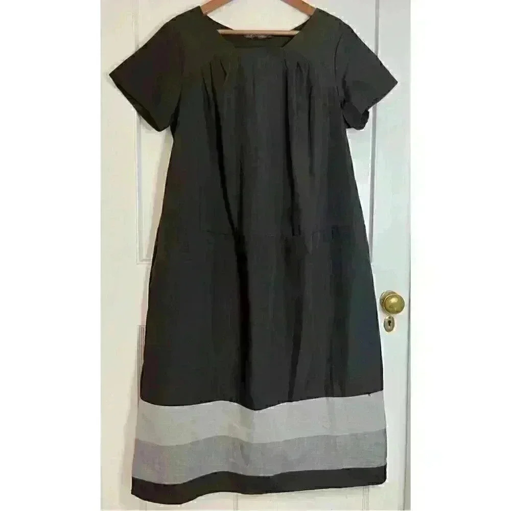 Women’s Black and Grey Short Sleeved Long Dress by Zanzea Size Large